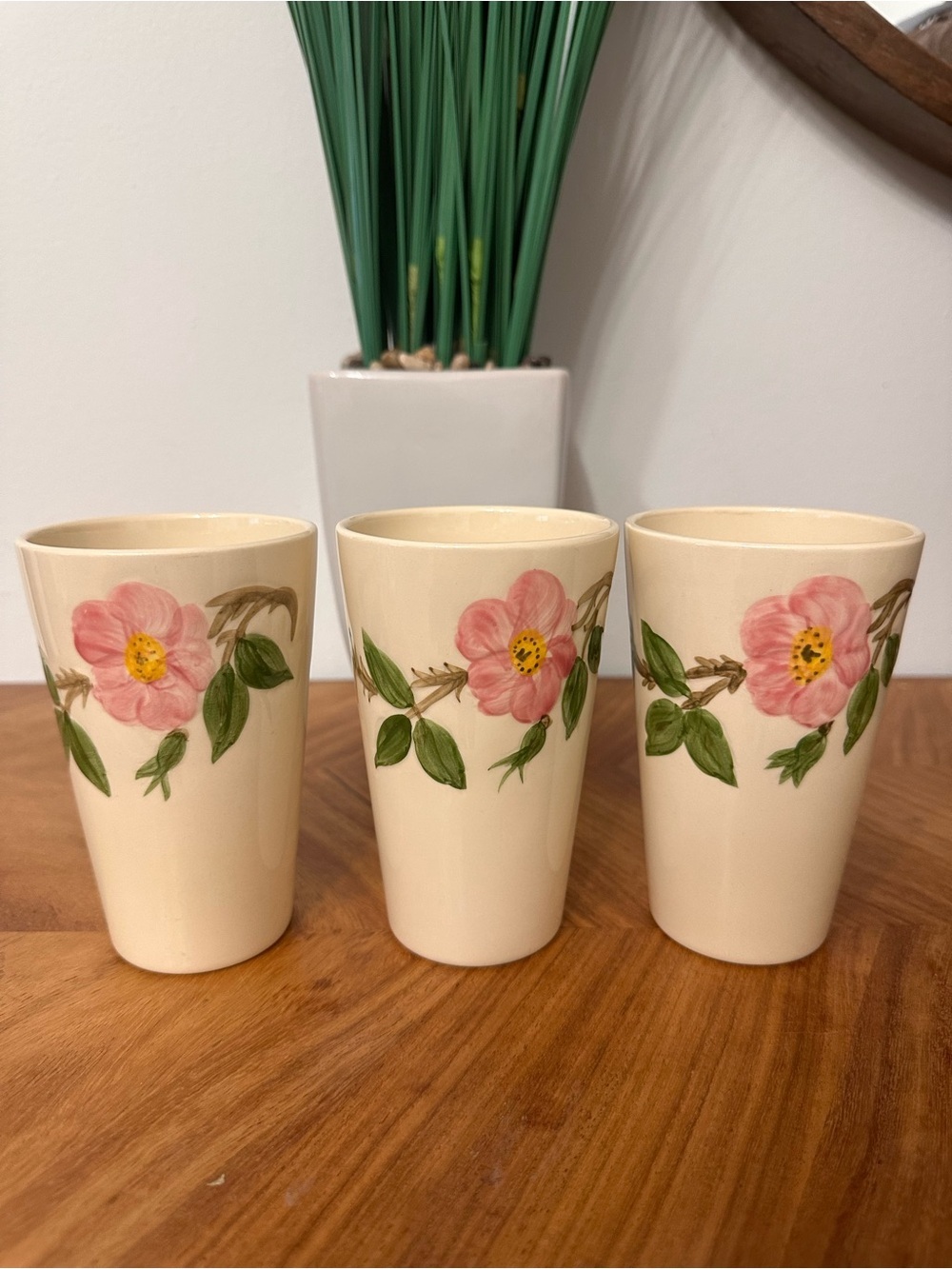 Vtg 70’s Franciscan Desert Rose Hand Painted Floral Tumbler Set Of 3 USA Made